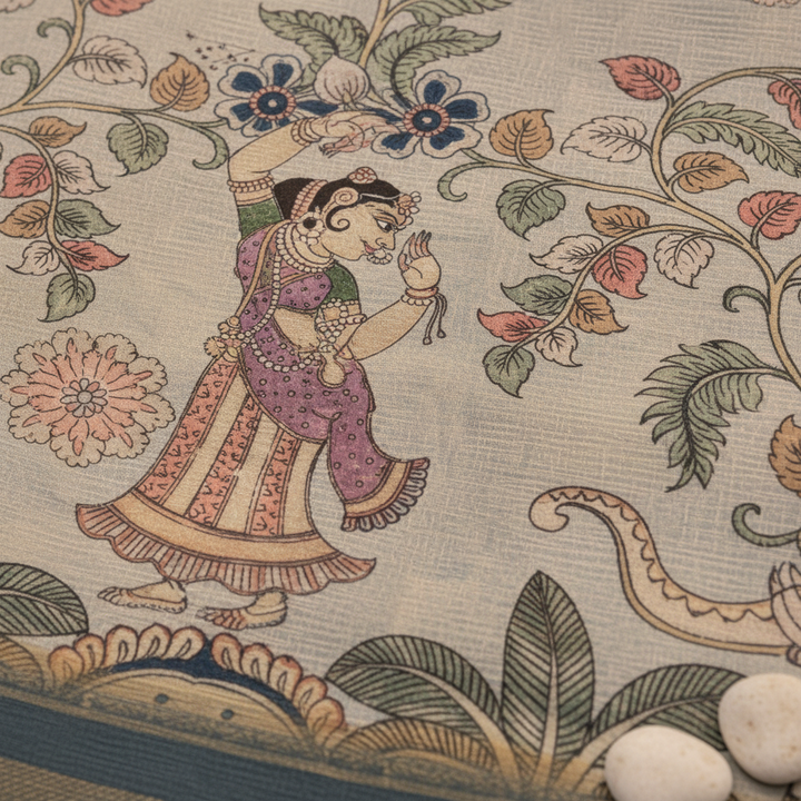 KUBERAN GREY BLUE SEMI TUSSAR SILK SAREE
