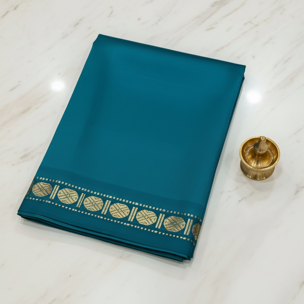 Kuberan Rama Blue Pure Silk Dhoti.