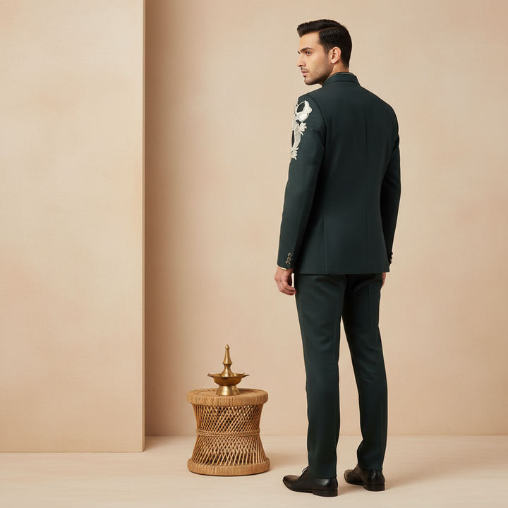Kuberan Dark Blue Embroidered Indowestern Suit Set