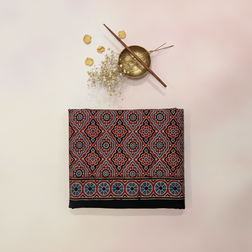 KUBERAN RED AJRAKH PRINT SAREE