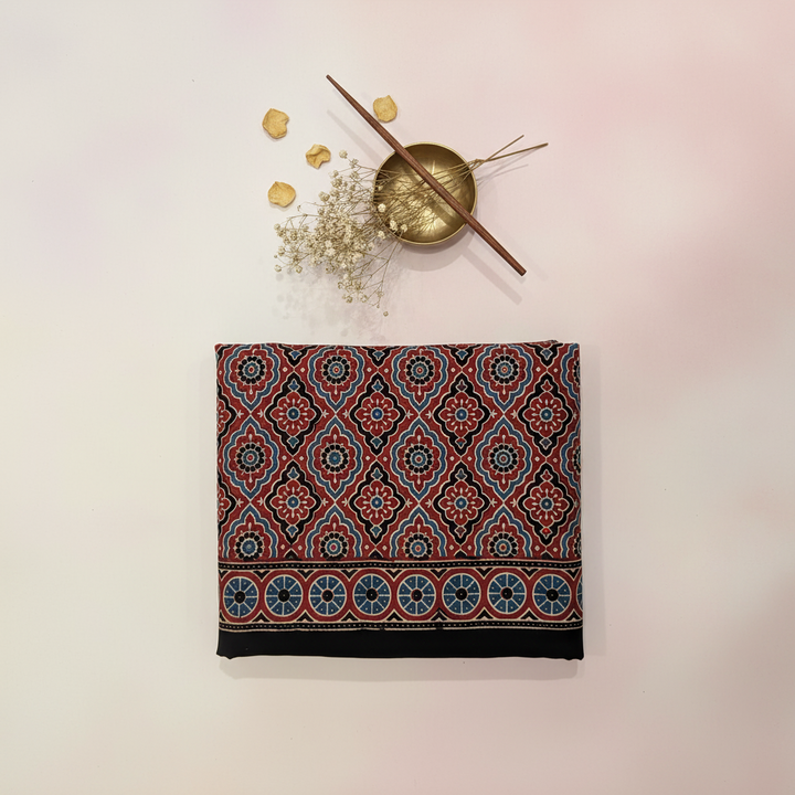 KUBERAN RED AJRAKH PRINT SAREE