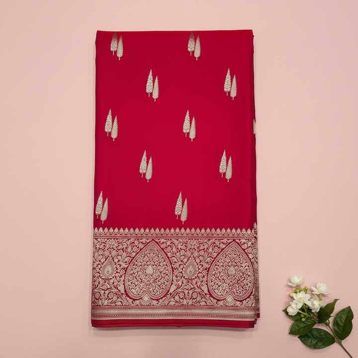 KUBERAN BRIGHT RED MASHRU BANARASI SILK SAREE