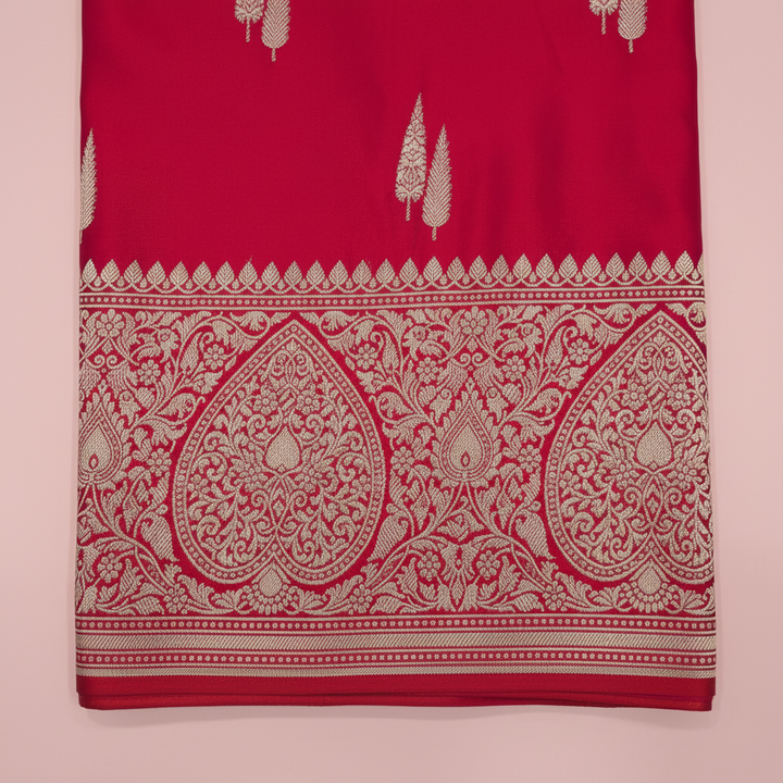 KUBERAN BRIGHT RED MASHRU BANARASI SILK SAREE