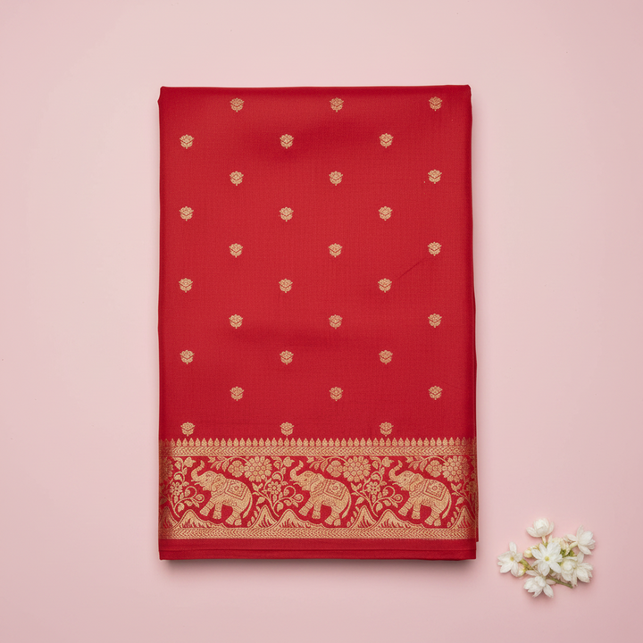 KUBERAN RED MASHRU SEMI BANARASI SILK SAREE