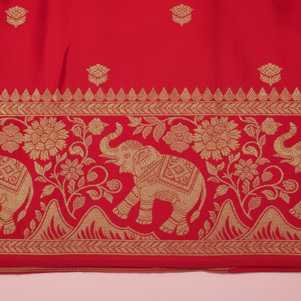 KUBERAN RED MASHRU SEMI BANARASI SILK SAREE