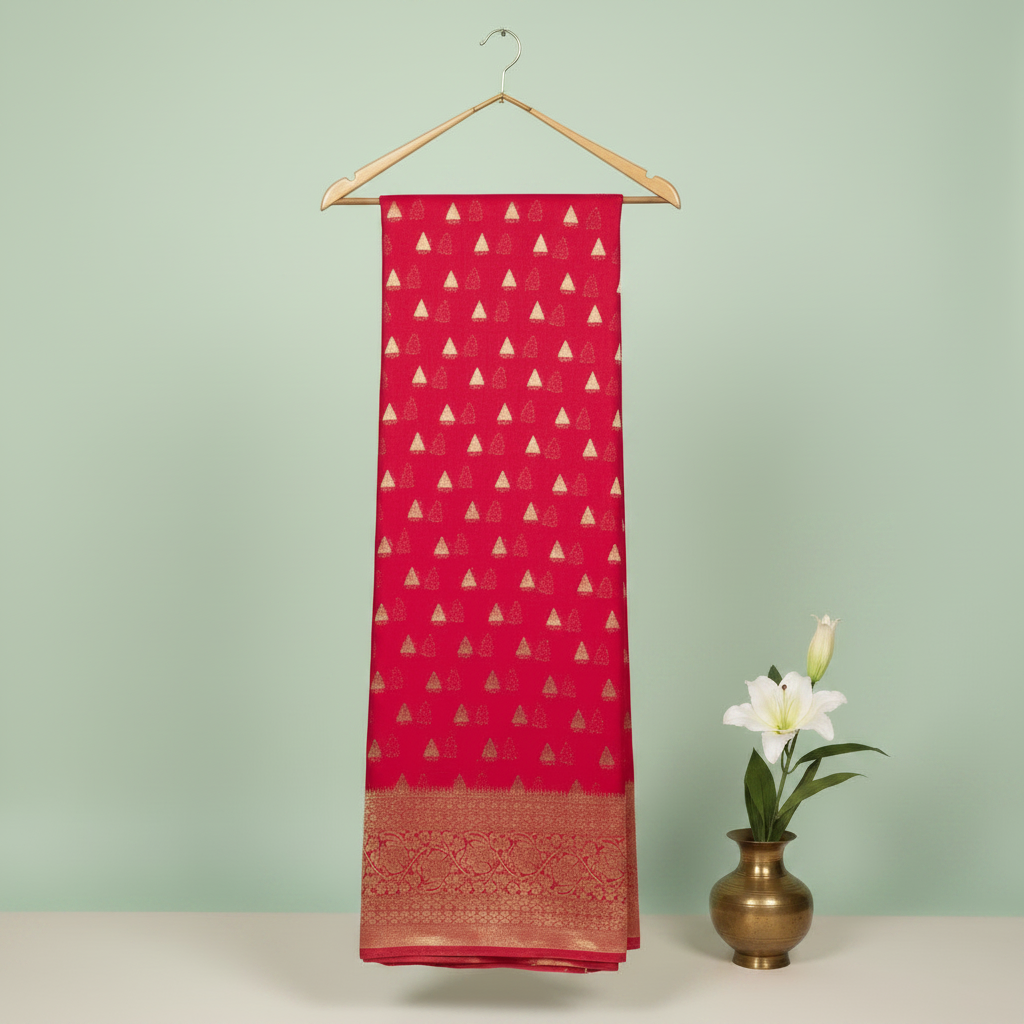 KUBERAN PINK GEORGETTE SEMI BANARASI SILK SAREE