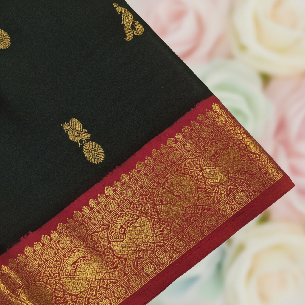 KUBERAN DARK GREEN WITH PINK PURE KANCHIPURAM SILK SAREE