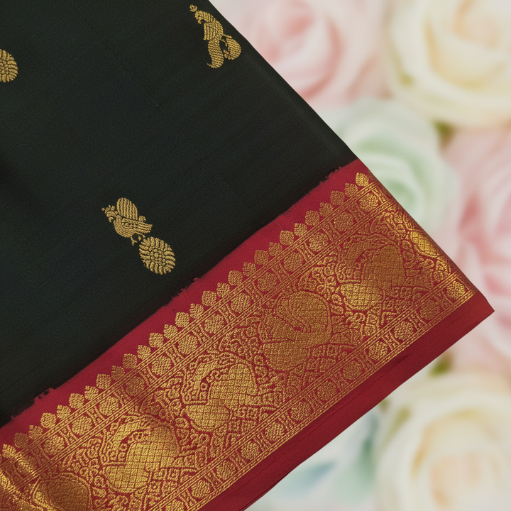 KUBERAN DARK GREEN WITH PINK PURE KANCHIPURAM SILK SAREE