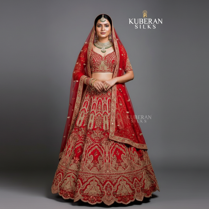 KUBERAN UNSTITCHED RED LEHENGA