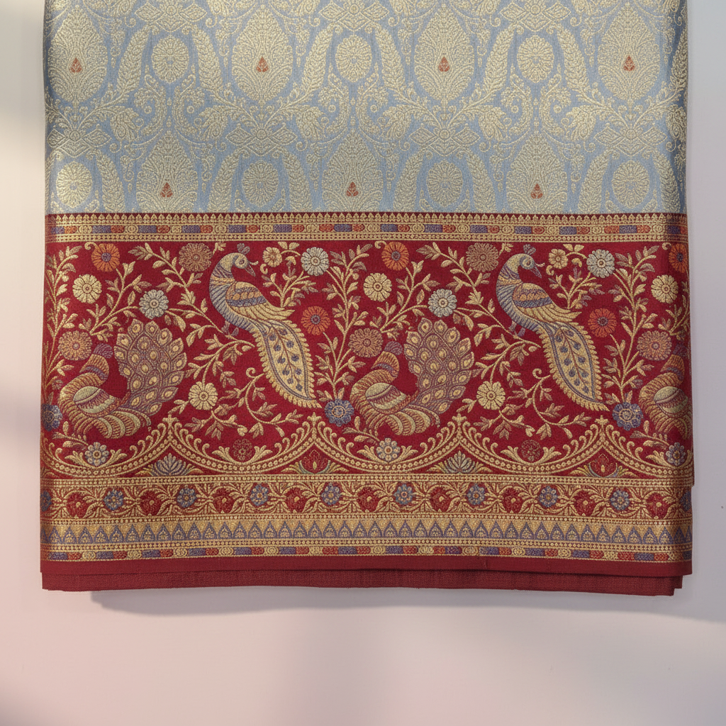 KUBERAN GREY WITH RED SEMI BROCADE SILK SAREE