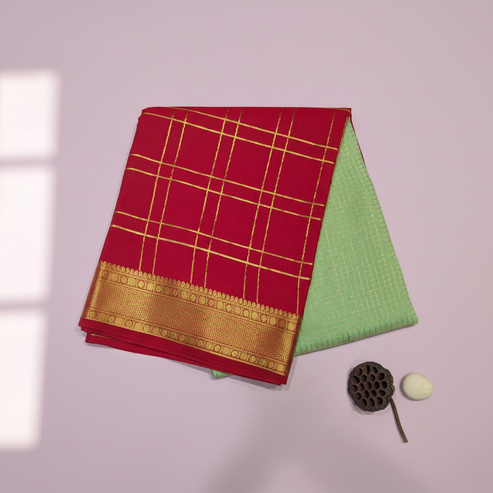 KUBERAN GREEN RED PURE CREPE SAREE