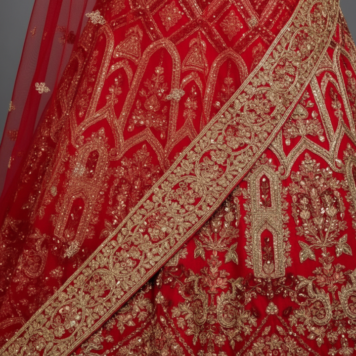 KUBERAN UNSTITCHED RED LEHENGA