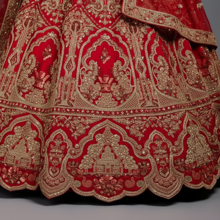 KUBERAN UNSTITCHED RED LEHENGA