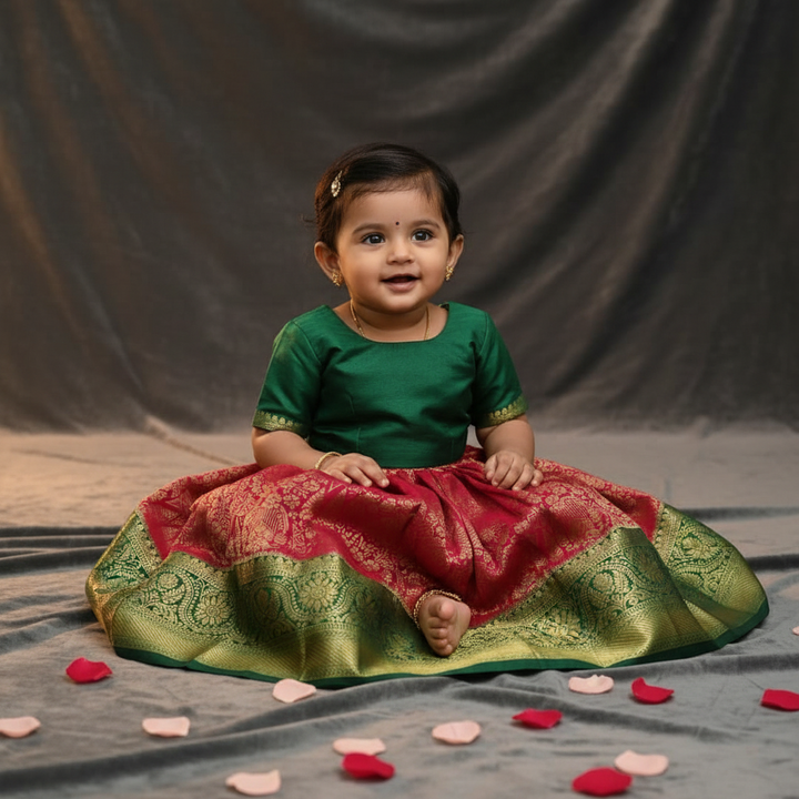 Kuberan Red & Dark Green Art Silk Pavada