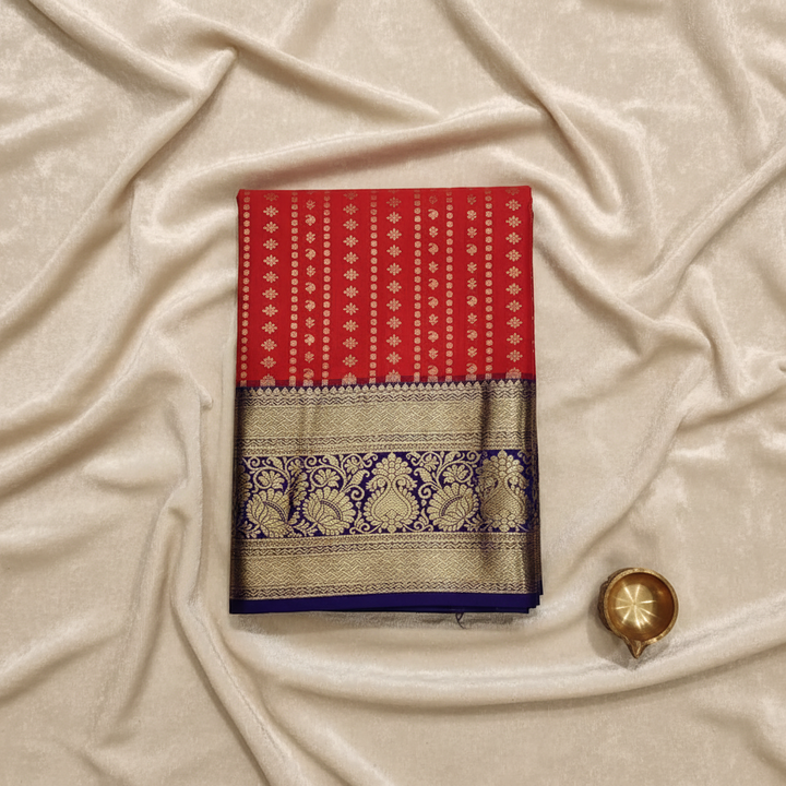 Kuberan Red & Navy Blue Art Silk Pavada