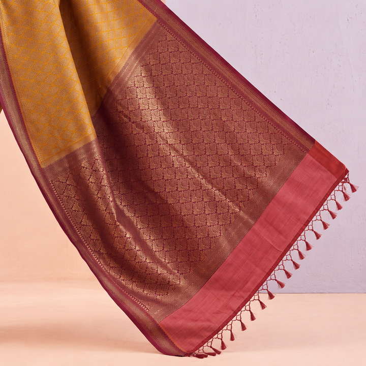 KUBERAN MUSTARD WITH PINK SEMI BANARASI SILK SAREE