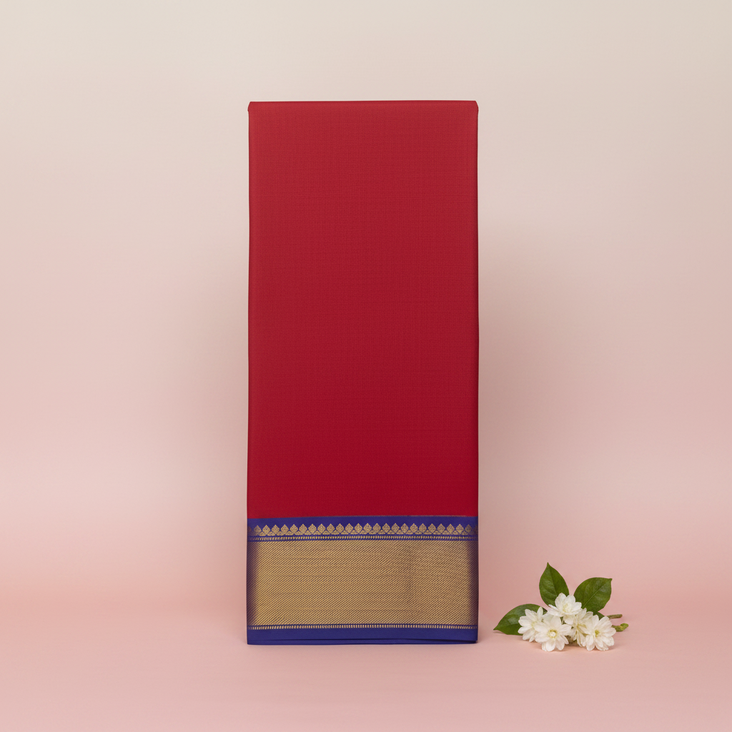 KUBERAN RED WITH BLUE PURE KANCHIPURAM SILK SAREE