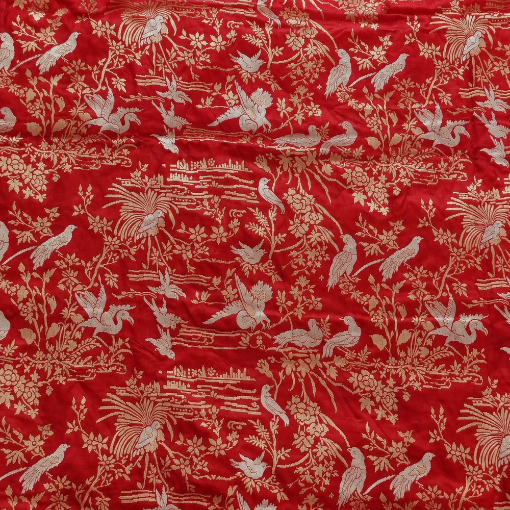 Red saree bird-and-floral close-up preview