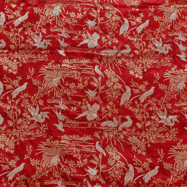 Red saree bird-and-floral close-up preview