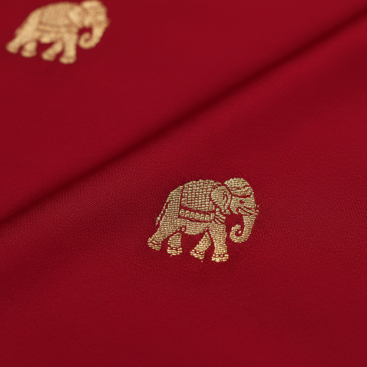 kuberan Red with Elephant Motifs  Mysore Silk Saree