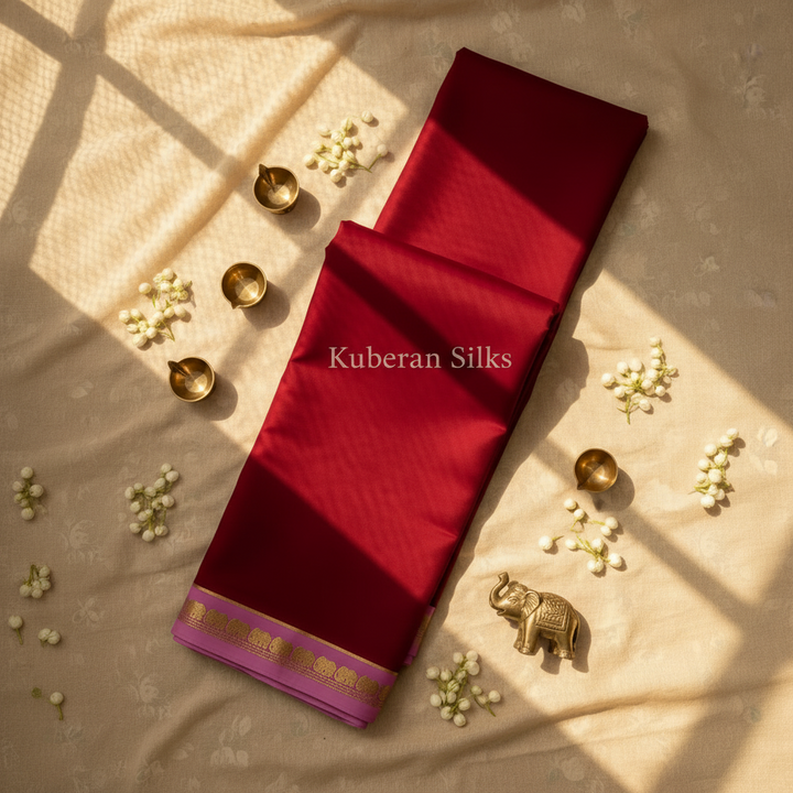 Kuberan Red Mysore Silk Saree with Pink Border