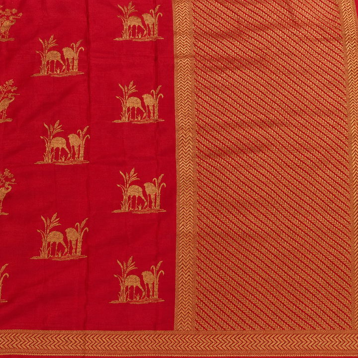 KUBERAN RED PURE KHADDI GEORGETTE  SAREE