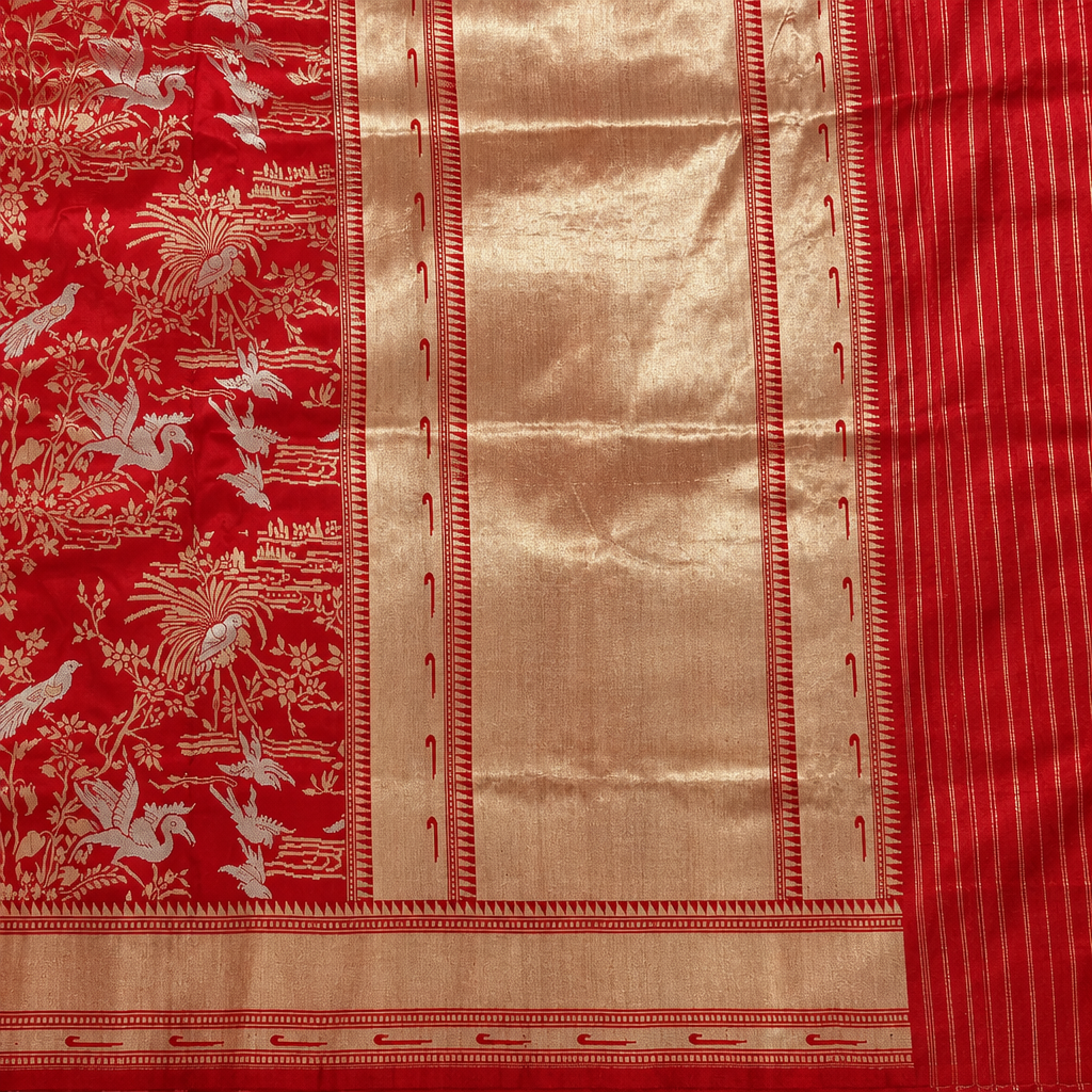 Red saree panel close-up preview