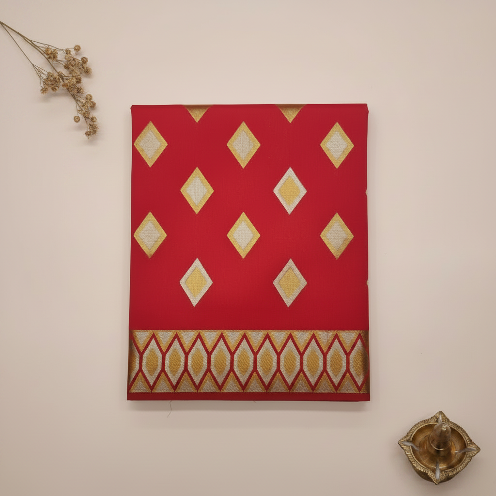 KUBERAN RED RAW SILK SAREE