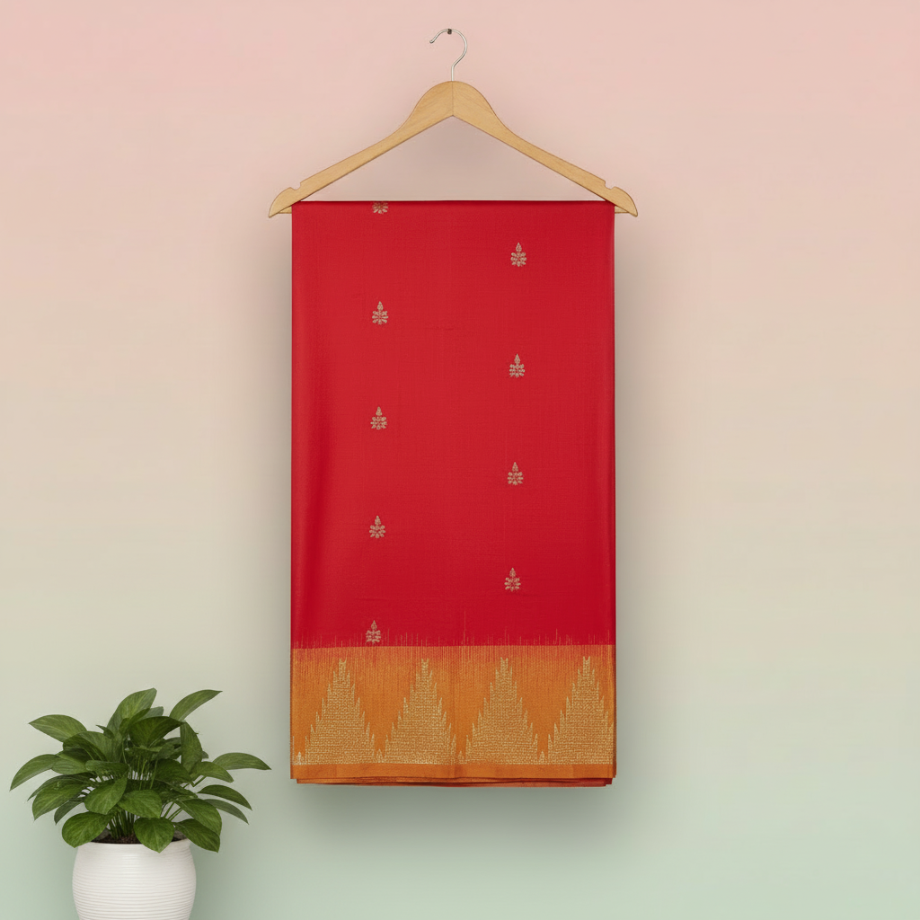 KUBERAN RED MUSTARD SOFT SILK SAREE