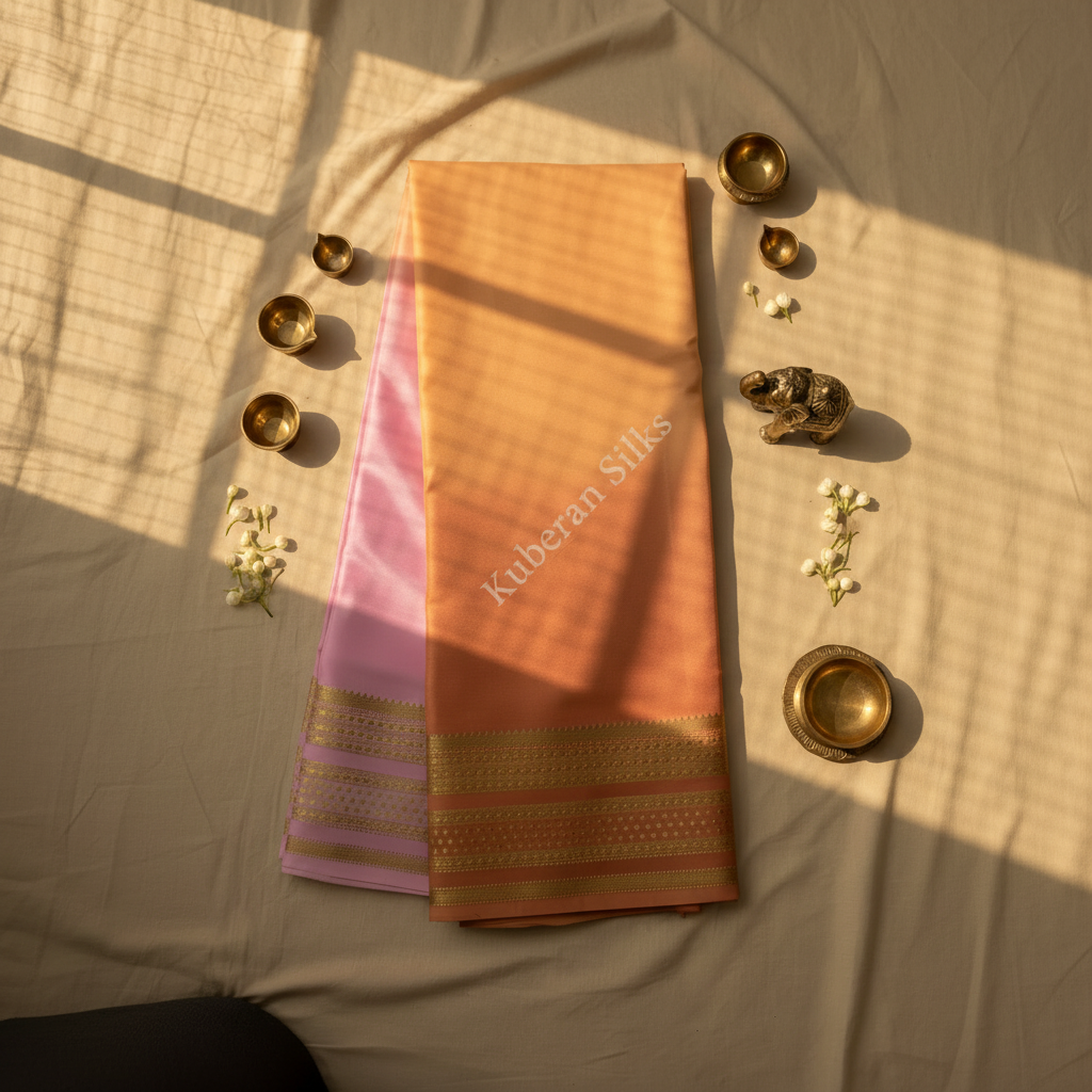 Kuberan Peach and Pink Mysore Silk Saree