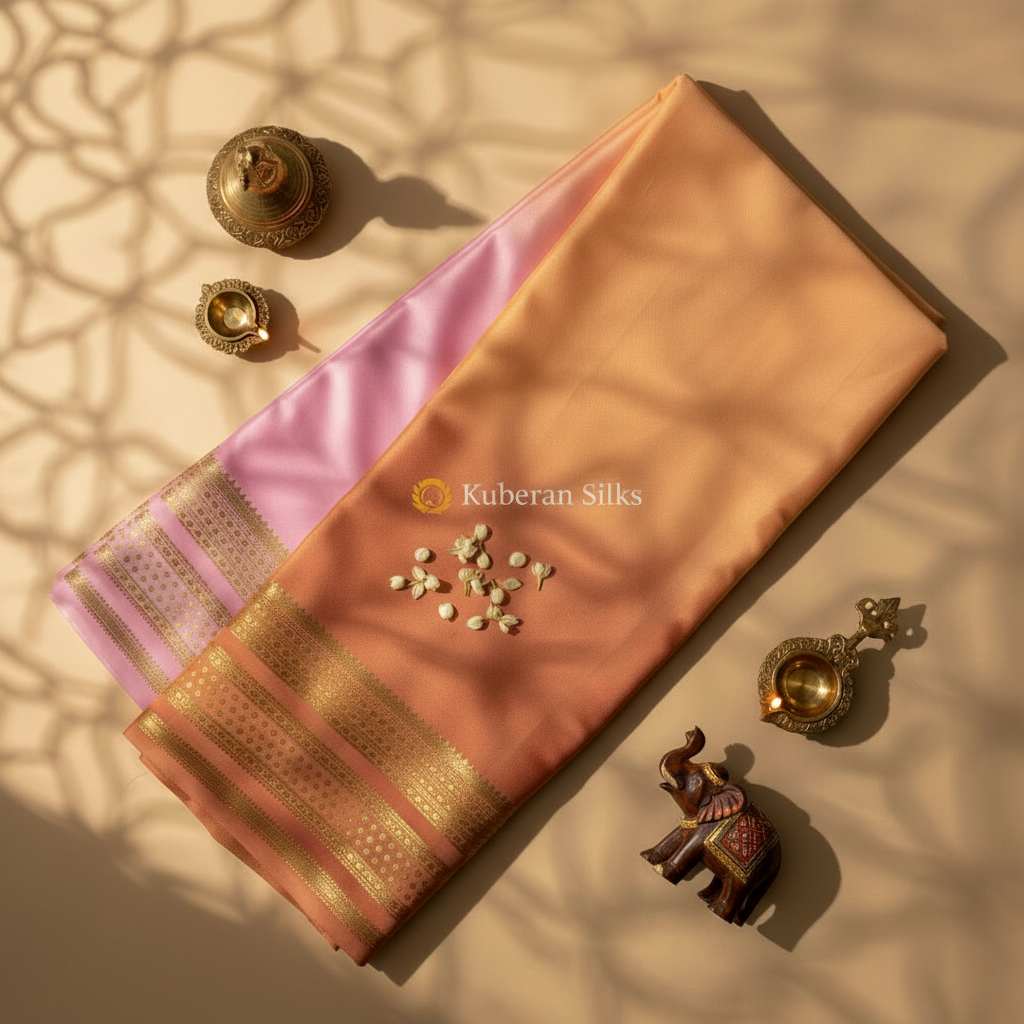 Kuberan Peach and Pink Mysore Silk Saree