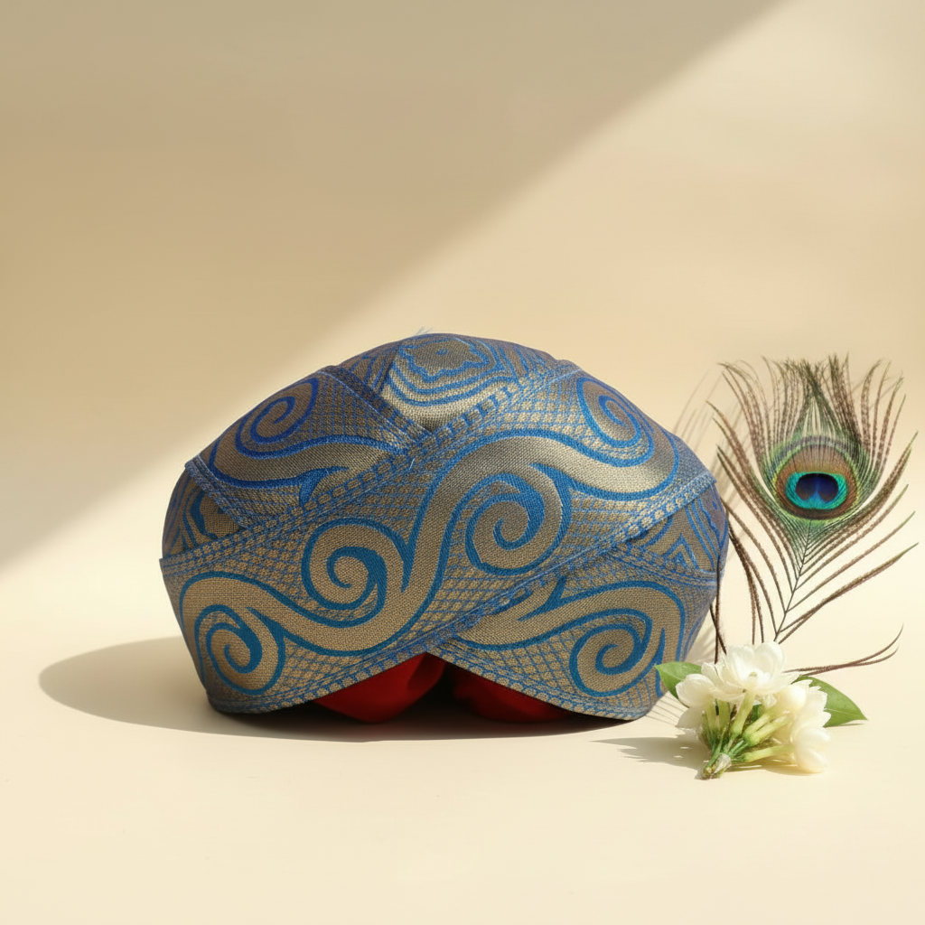 Kuberan Royal Blue Metallic Swirl Mysore Peta