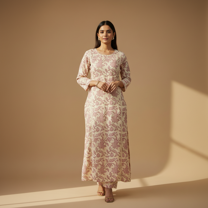 KUBERAN BLUSH PINK FLORAL PRINT KURTHI