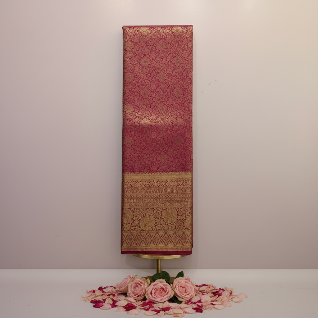 KUBERAN RED BROCADE SEMI SILK SAREE