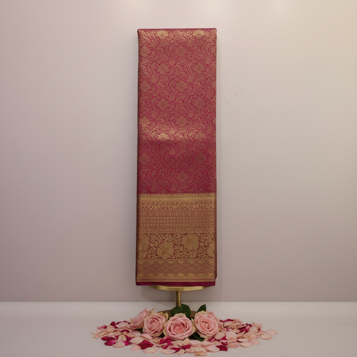 KUBERAN RED BROCADE SEMI SILK SAREE