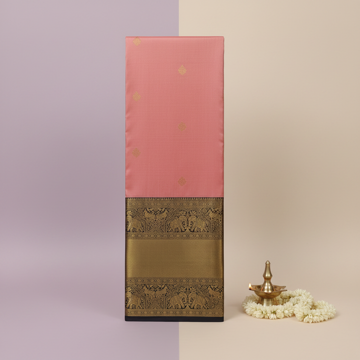 KUBERAN ROSE PINK WITH NAVY BLUE PURE KANCHIPURAM SILK SAREE