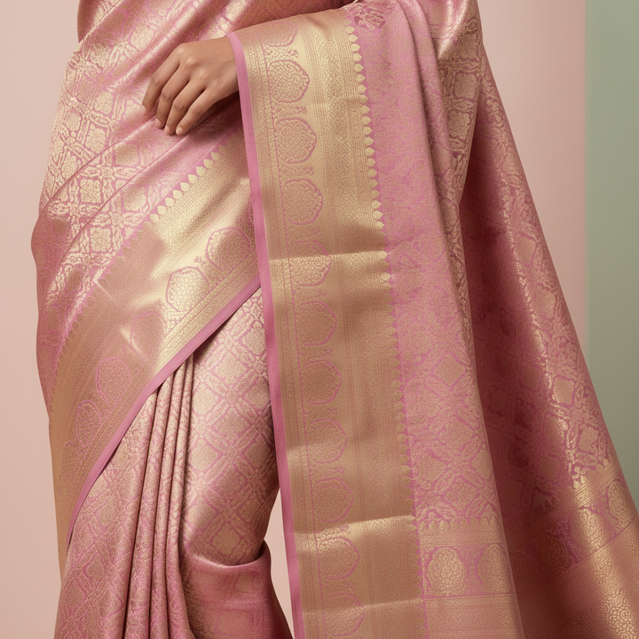 KUBERAN PINK BROCADE TISSUE PURE SILK SAREE