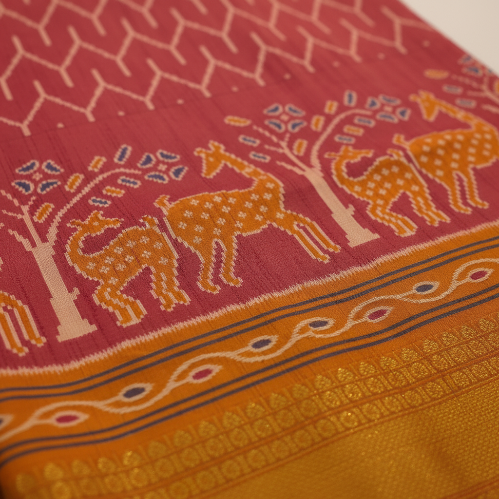 KUBERAN BRICK RED SEMI POCHAMPALLY SILK SAREE