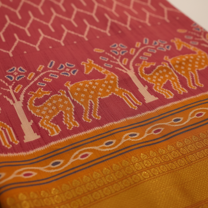 KUBERAN BRICK RED SEMI POCHAMPALLY SILK SAREE