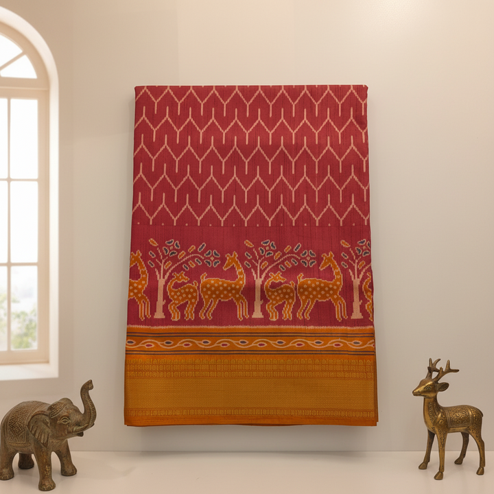 KUBERAN BRICK RED SEMI POCHAMPALLY SILK SAREE
