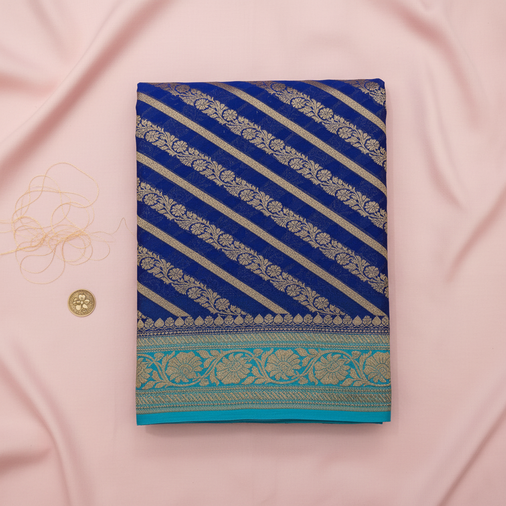 KUBERAN BLUE BANARASI KHADDI GEORGETTE SAREE