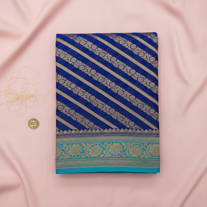 KUBERAN BLUE BANARASI KHADDI GEORGETTE SAREE