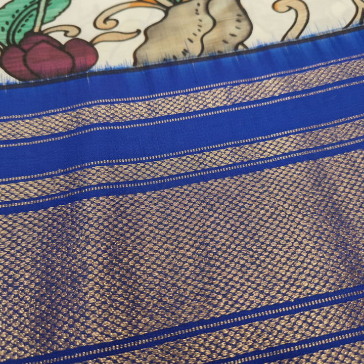 KUBERAN WHITE WITH BLUE POCHAMPALLY SILK SAREE