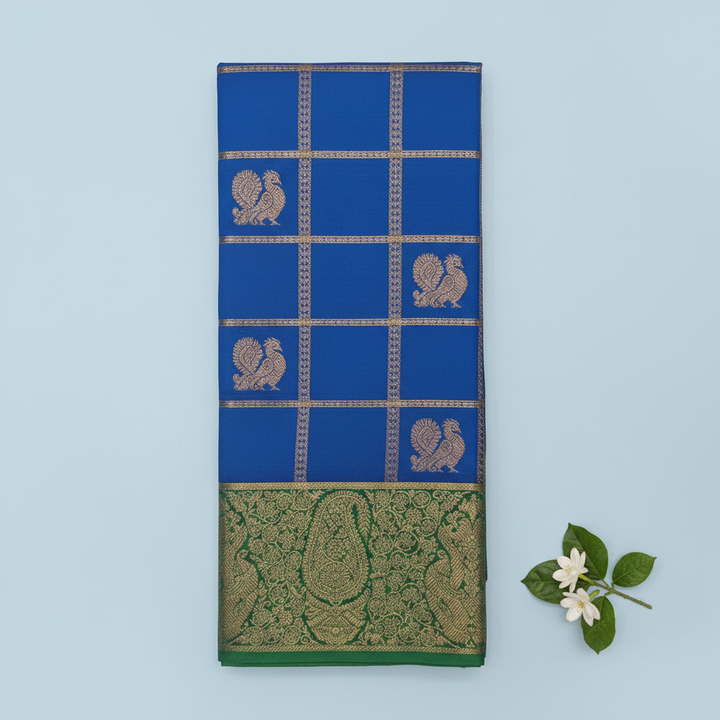 KUBERAN ROYAL BLUE WITH GREEN PURE KANCHIPURAM SILK SAREE