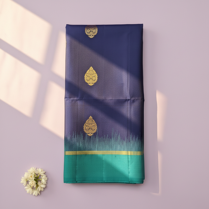 KUBERAN NAVY BLUE WITH GREEN PURE SOFT SILK SAREE