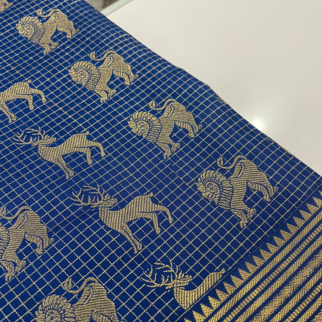 KUBERAN BLUE PURE KANCHIPURAM SILK SAREE