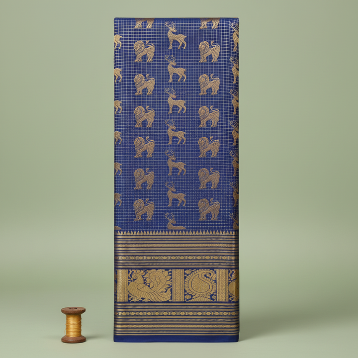 KUBERAN BLUE PURE KANCHIPURAM SILK SAREE