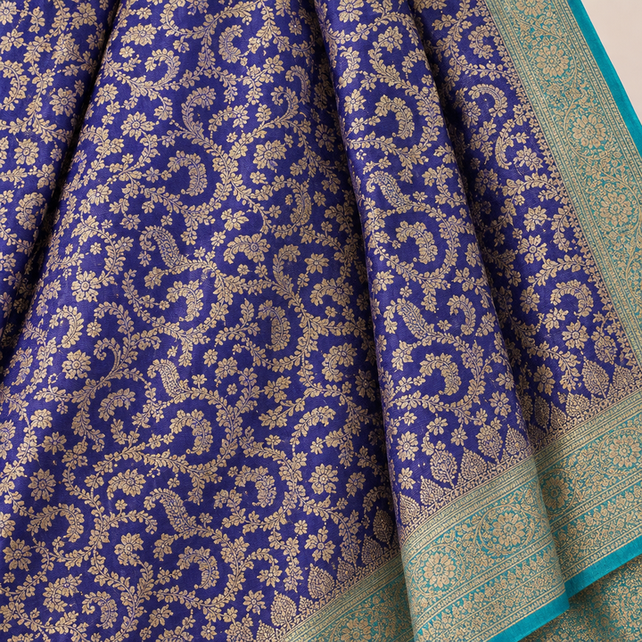 KUBERAN ROYAL BLUE PURE KHADDI GEORGETTE  SAREE