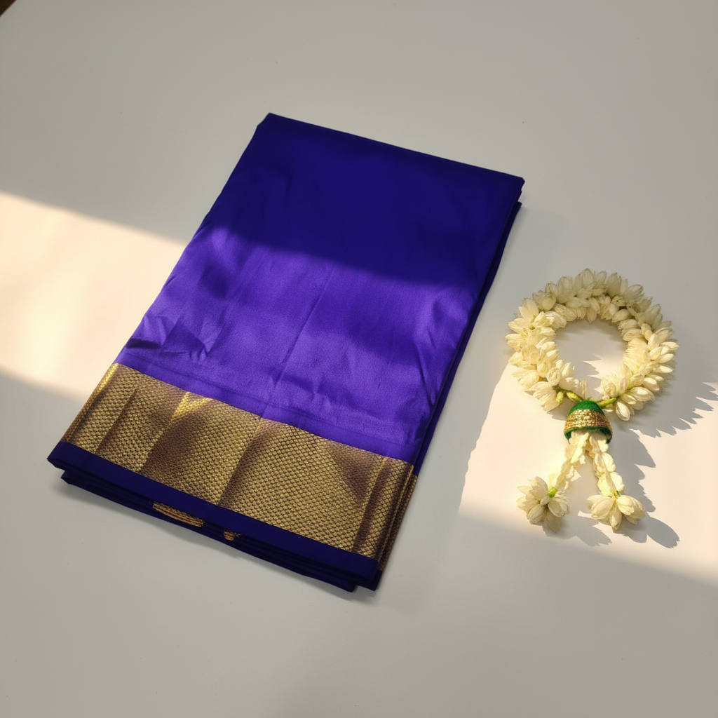 Kuberan Royal Blue Pure Silk Dhoti.