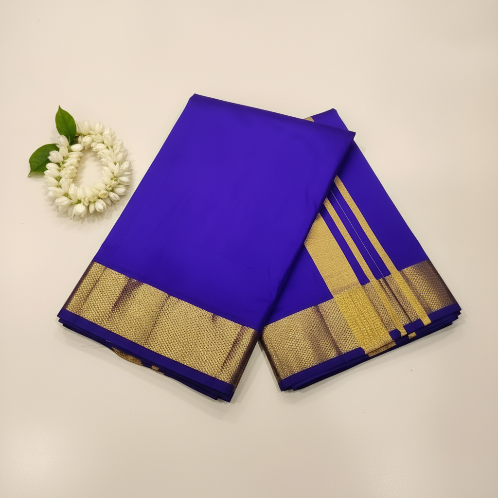 Kuberan Royal Blue Pure Silk Dhoti.